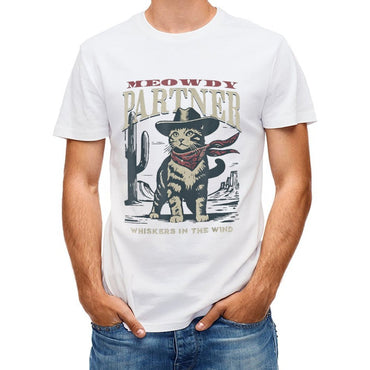 Inkmay Casual Cotton T-shirt Cat Wearing Cowboy Hat And Bandana Unisex T-shirtActive TimelessComfort T-Shirt