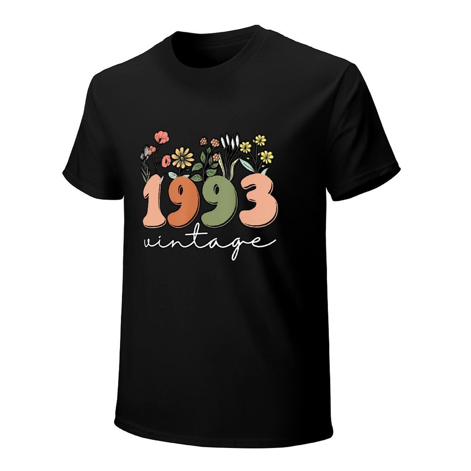 Inkmay Casual  Cotton T-shirt Vintage Floral Numbers On Black Background Unisex T-shirtTrueFit Recycled T-Shirt