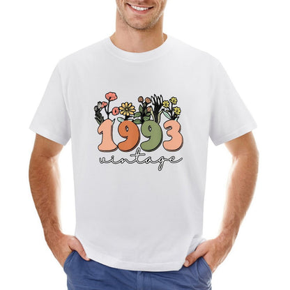 Inkmay Casual  Cotton T-shirt Vintage Floral Numbers On Black Background Unisex T-shirtTrueFit Recycled T-Shirt