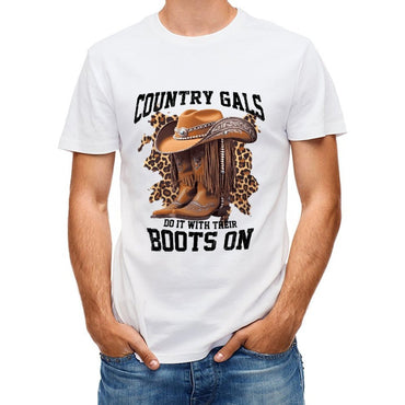 Inkmay Casual Cotton T-shirt Country Gals Leopard Print Boots On Unisex T-shirtStrong Edition T-Shirt