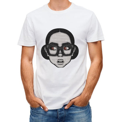 Inkmay Casual Cotton T-shirt Brick Wall Art With Glasses Eyes Unisex T-shirtOutdoor Promotional T-Shirt