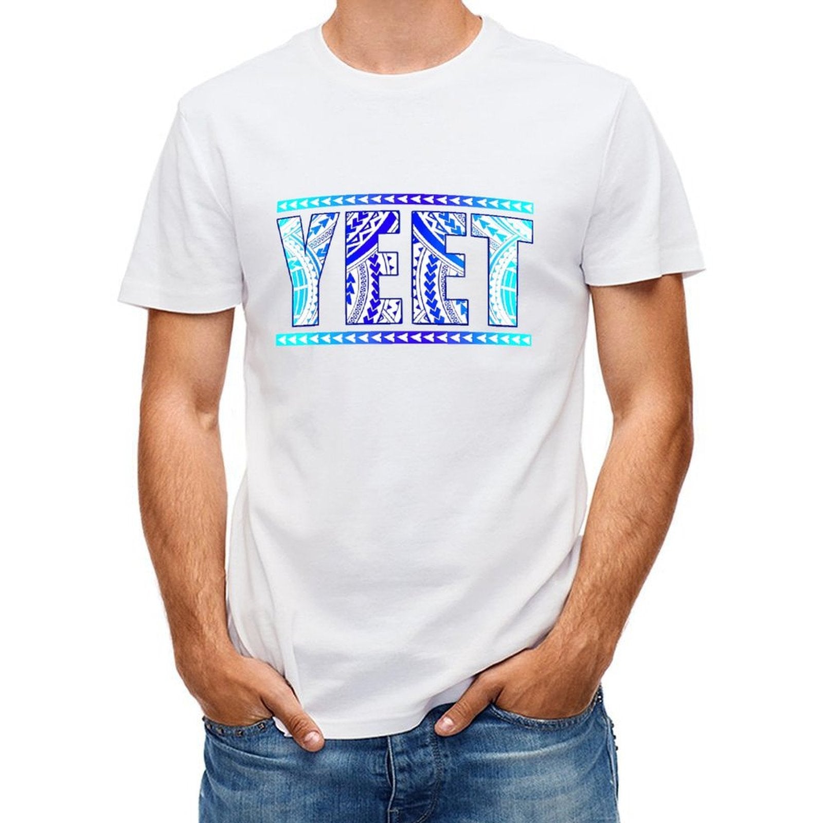 Inkmay Casual Cotton T-shirt Bold Blue Tribal Art Print Design Unisex T-shirtHigh-Quality RelaxFit T-Shirt