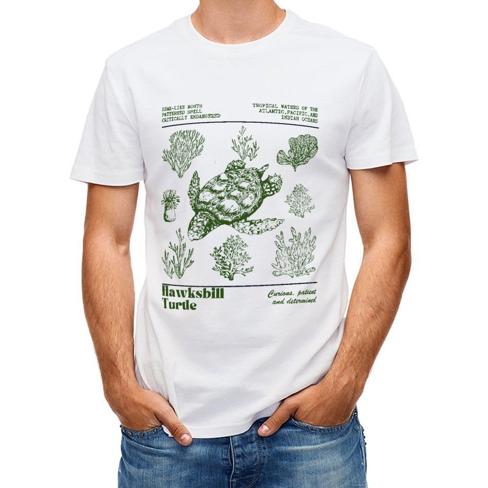 Inkmay Casual Cotton T-shirt Green Background With Abstract Shapes Unisex T-shirtMidweight Sharp T-Shirt
