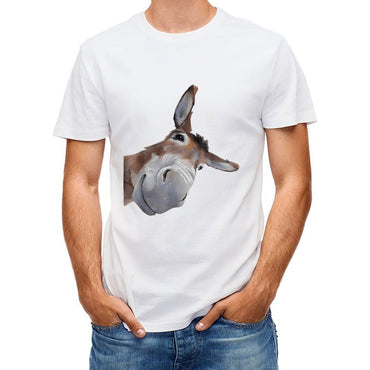 Inkmay Casual Cotton T-shirt Brown And White Donkey Head Print Unisex T-shirt
