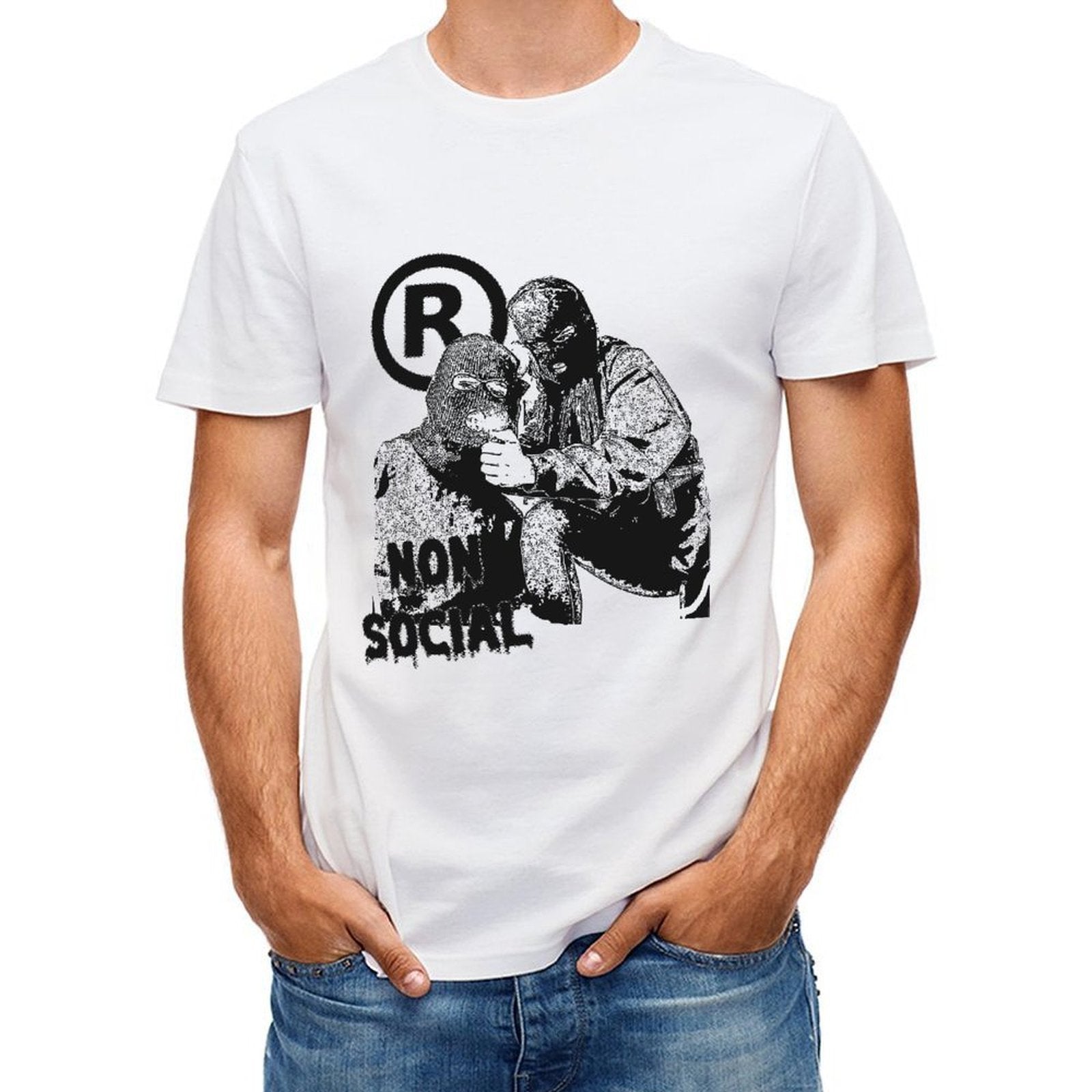 Inkmay Casual Cotton T-shirt Non Social Pattern Prints Art Design Unisex T-shirtClassicStyle ActiveWear T-Shirt