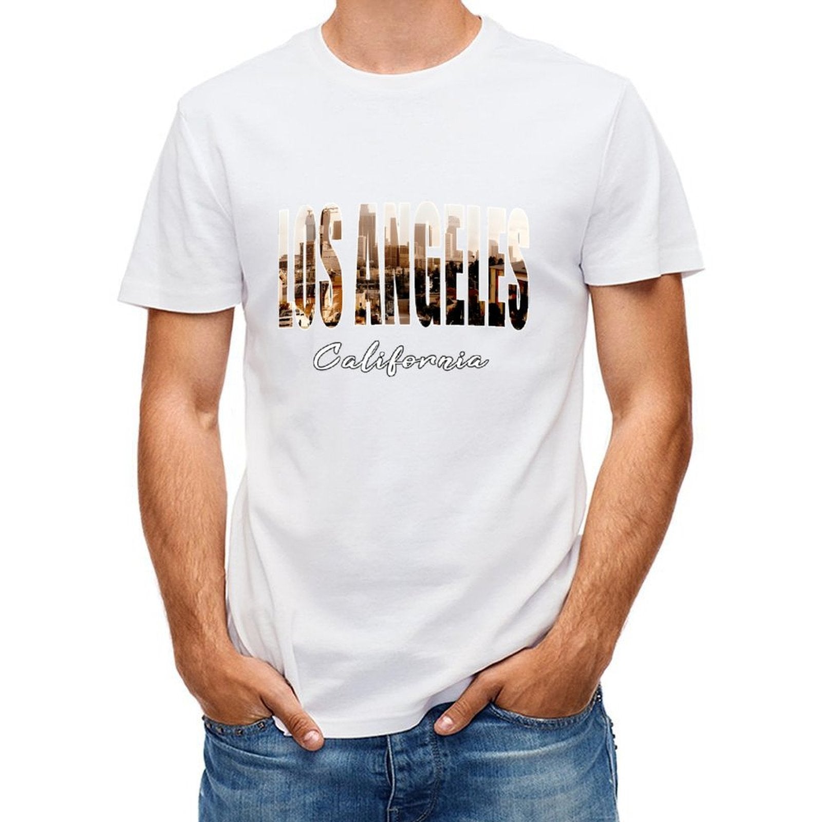Inkmay Casual  Cotton T-shirt Los Angeles California Skyline Art Print Unisex T-shirtEverydayTee Lifestyle T-Shirt