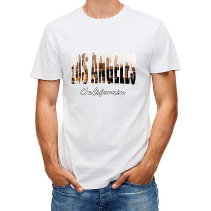 Inkmay Casual  Cotton T-shirt Los Angeles California Skyline Art Print Unisex T-shirtEverydayTee Lifestyle T-Shirt