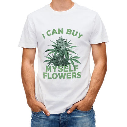 Inkmay Casual  Cotton T-shirt Cannabis Plant With Text Overlay Design Unisex T-shirtRelaxed Fit Fade-Resistant T-Shirt