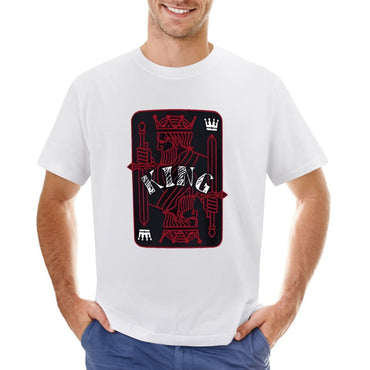 Inkmay Casual  Cotton T-shirt King Card Design With Swords Unisex T-shirtSimple YearRound T-Shirt