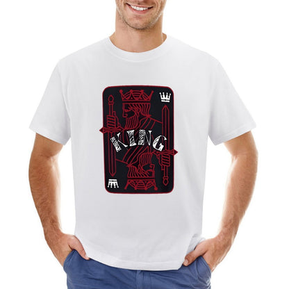 Inkmay Casual  Cotton T-shirt King Card Design With Swords Unisex T-shirtSimple YearRound T-Shirt