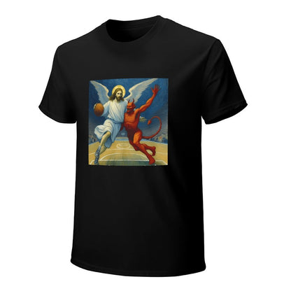 Inkmay Casual  Cotton T-shirt Basketball Jesus Versus Devil On Court Unisex T-shirtEssential Regular T-Shirt