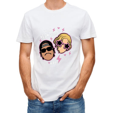 Inkmay Casual  Cotton T-shirt Cartoon Characters With Pink Outlines And Unisex T-shirtActive Simple T-Shirt