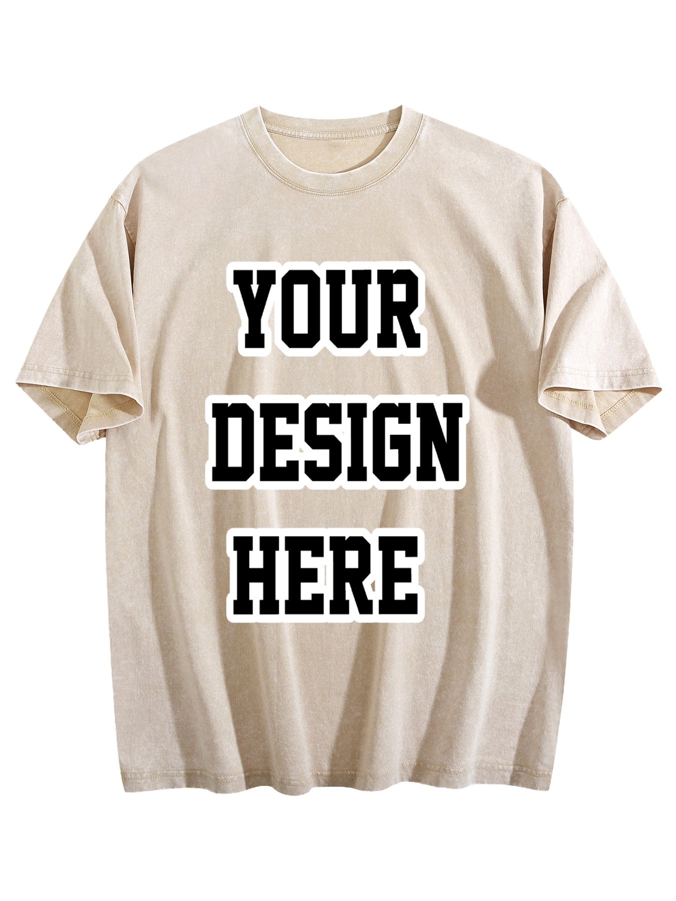 230gsm Printed 100% Cotton Pre-washed T-Shirt, Front Print in Apricot