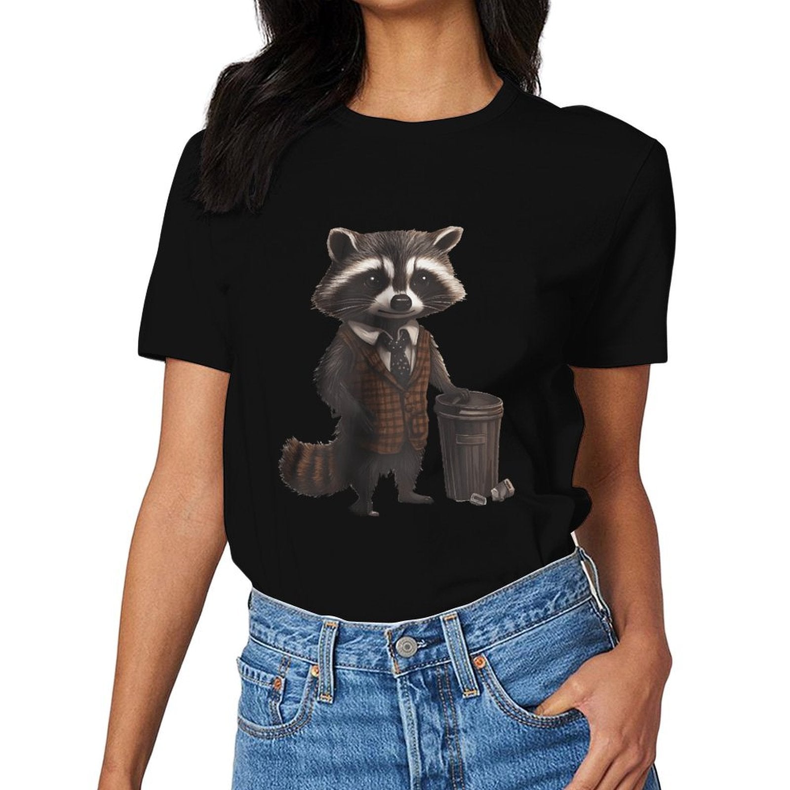 Inkmay Casual  Cotton T-shirt Stylish Raccoon Wears Vest And Tie Unisex T-shirtMinimal Men¡¯s / Women¡¯s / Youth T-Shirt