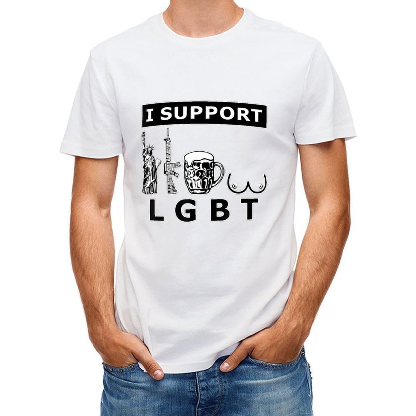 Inkmay Casual Cotton T-shirt Lgbt Support With Statue And Unisex T-shirtMidweight Eco / Sustainable T-Shirt