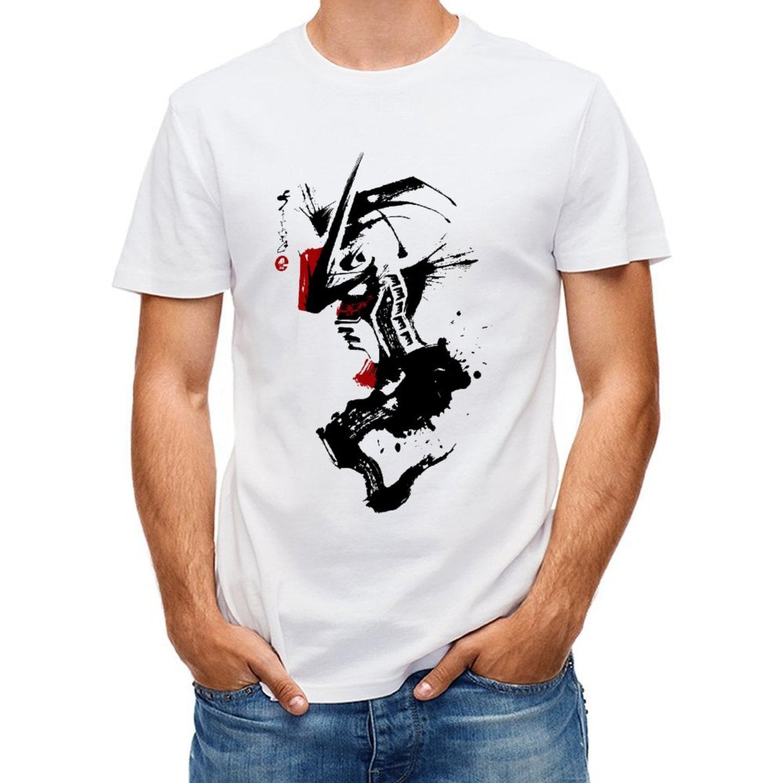 Inkmay Casual Cotton T-shirt Abstract Red And Black Design Unisex T-shirtRetro Printed T-Shirt