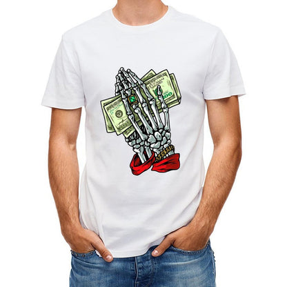 Inkmay Casual Cotton T-shirt Skeleton Hand Holding Money Bills Art Unisex T-shirtDailyFit ComfortSeries T-Shirt