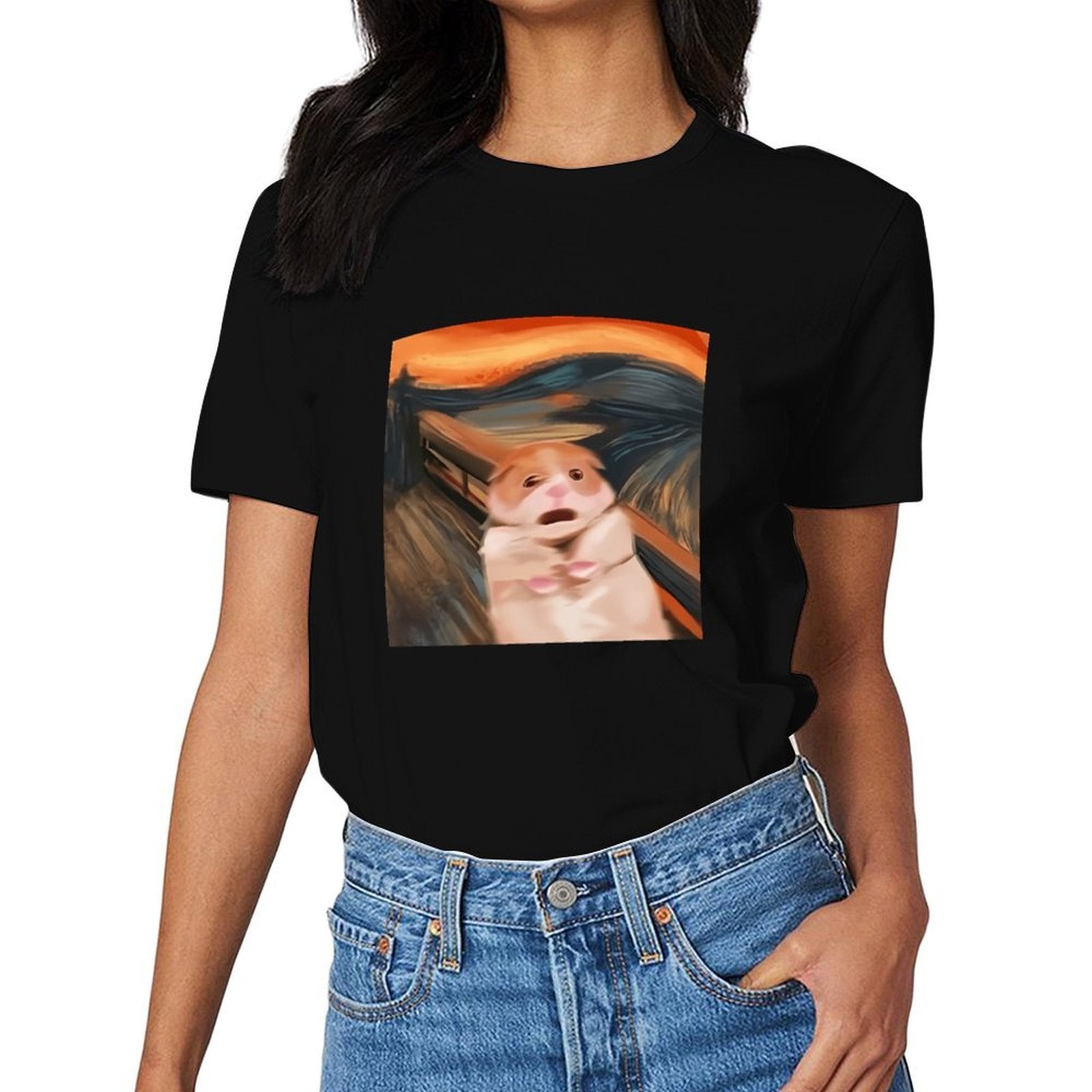 Inkmay Casual Cotton T-shirt Cute Puppy Under Car Pattern Print Unisex T-shirtActive ActiveStyle T-Shirt