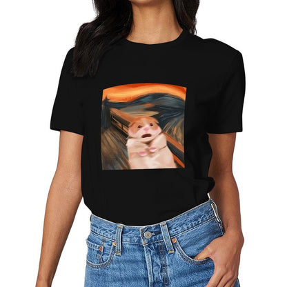 Inkmay Casual Cotton T-shirt Cute Puppy Under Car Pattern Print Unisex T-shirtActive ActiveStyle T-Shirt