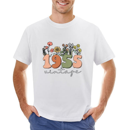Inkmay Casual  Cotton T-shirt Floral Design With Numbers And Text Unisex T-shirtUrban Sleek T-Shirt