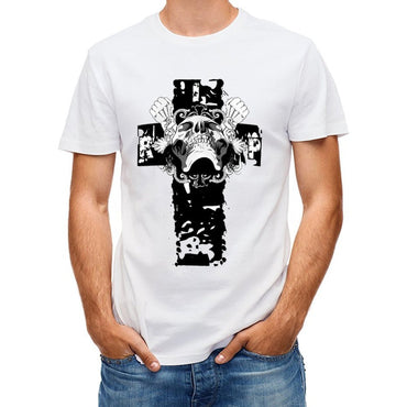 Inkmay Casual Cotton T-shirt Skull Crossbones Design With Floral Elements Unisex T-shirtMinimalist Urban T-Shirt