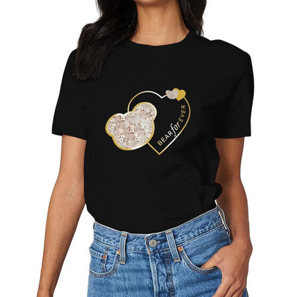 Inkmay Casual Cotton T-shirt Heart Shaped Floral Pattern With Gold Unisex T-shirtEverydaySeries Smooth Feel T-Shirt