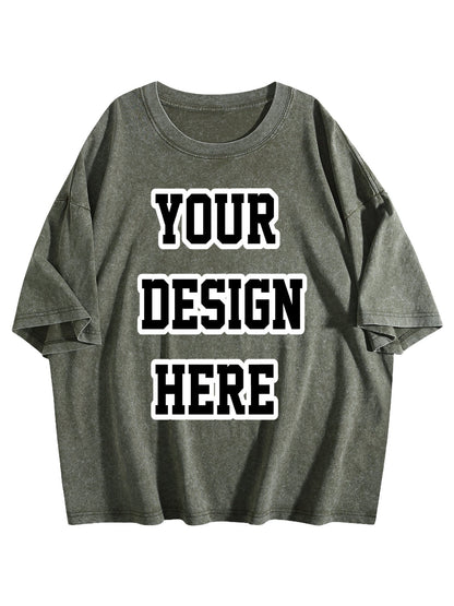 230gsm Heat Transfer Print Canvas Cotton Pre-washed T-shirt, Front Print, Teal