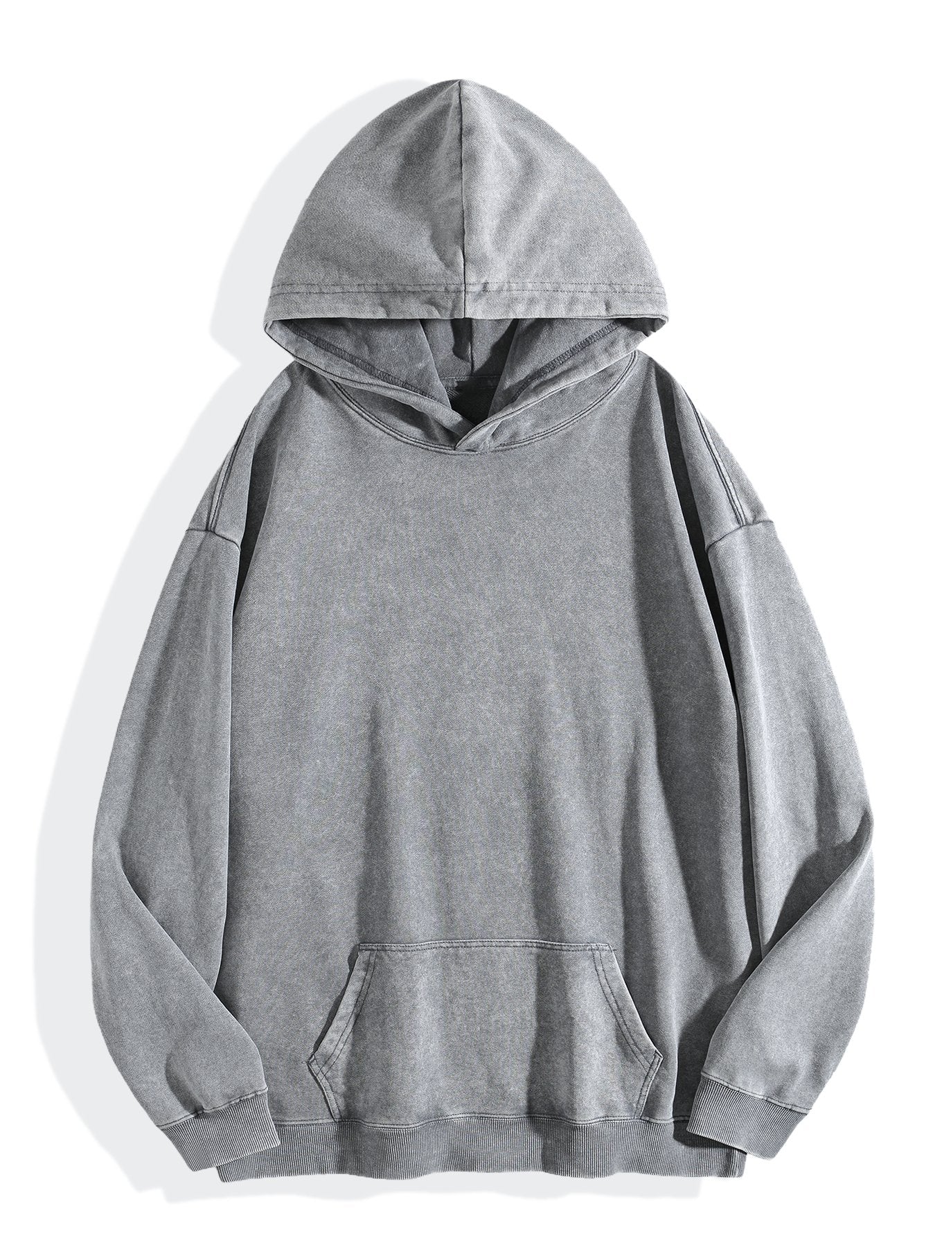 Washed Vintage Hoodie Without Drawstring - Light Gray BACK VIEW