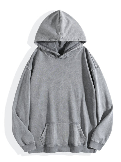 Washed Vintage Hoodie Without Drawstring - Light Gray BACK VIEW