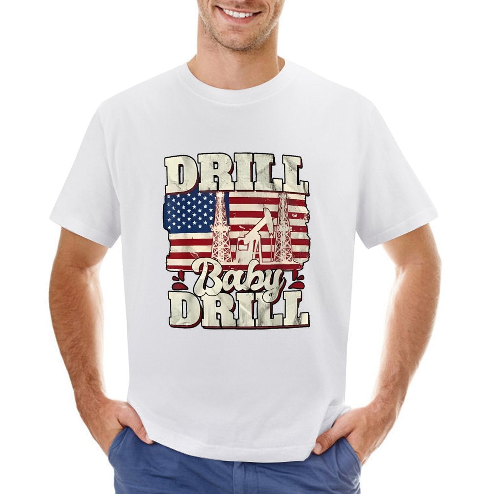 Inkmay Casual  Cotton T-shirt Drill Baby Drill Usa Flag Pattern Unisex T-shirtStreetLine Fresh T-Shirt