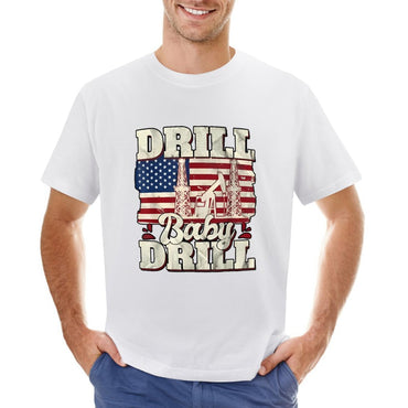 Inkmay Casual  Cotton T-shirt Drill Baby Drill Usa Flag Pattern Unisex T-shirtStreetLine Fresh T-Shirt