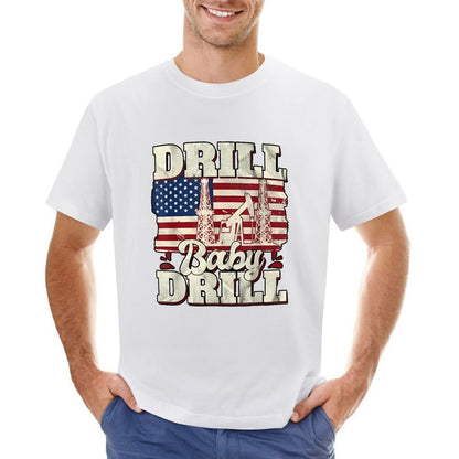 Inkmay Casual  Cotton T-shirt Drill Baby Drill Usa Flag Pattern Unisex T-shirtStreetLine Fresh T-Shirt
