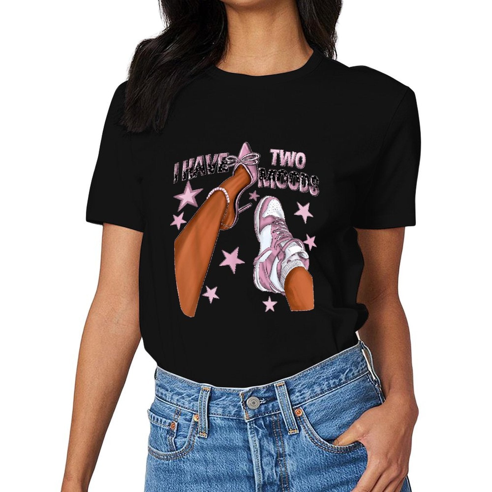 Inkmay Casual Cotton T-shirt Shoes With Stars And Text Prints Unisex T-shirtClean Edges Outdoor T-Shirt