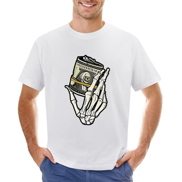 Inkmay Casual  Cotton T-shirt Skeleton Hand Holding Film Roll Art Unisex T-shirtChill Colorfast T-Shirt