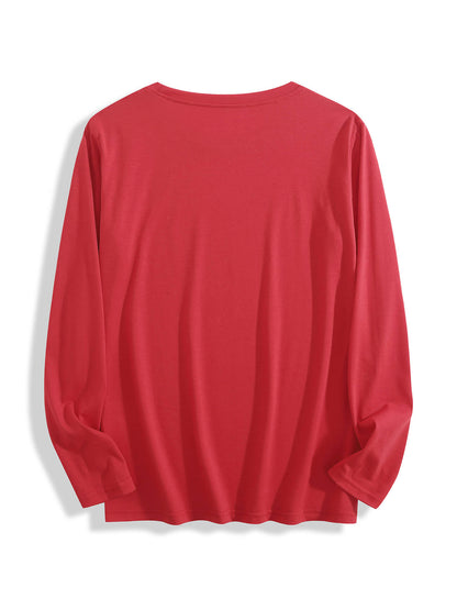 Custom Red Comfortable Crew Neck Long Sleeve T-Shirt