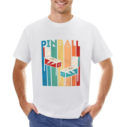 Inkmay Casual  Cotton T-shirt Pinball Machines On Colorful Background Unisex T-shirtSolid On-Demand T-Shirt