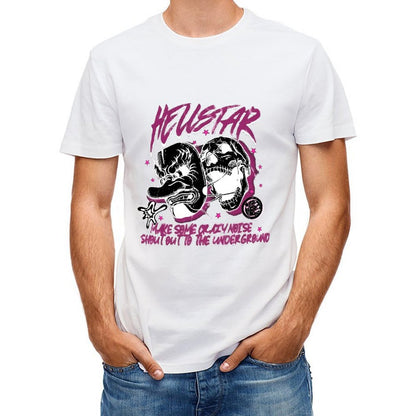 Inkmay Casual Cotton T-shirt Heustar Mask Art With Pink Stars Unisex T-shirtFade-Resistant Sharp T-Shirt