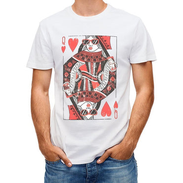 Inkmay Casual  Cotton T-shirt Queen Of Hearts Playing Card Design Unisex T-shirtTear-Resistant EasyWear T-Shirt