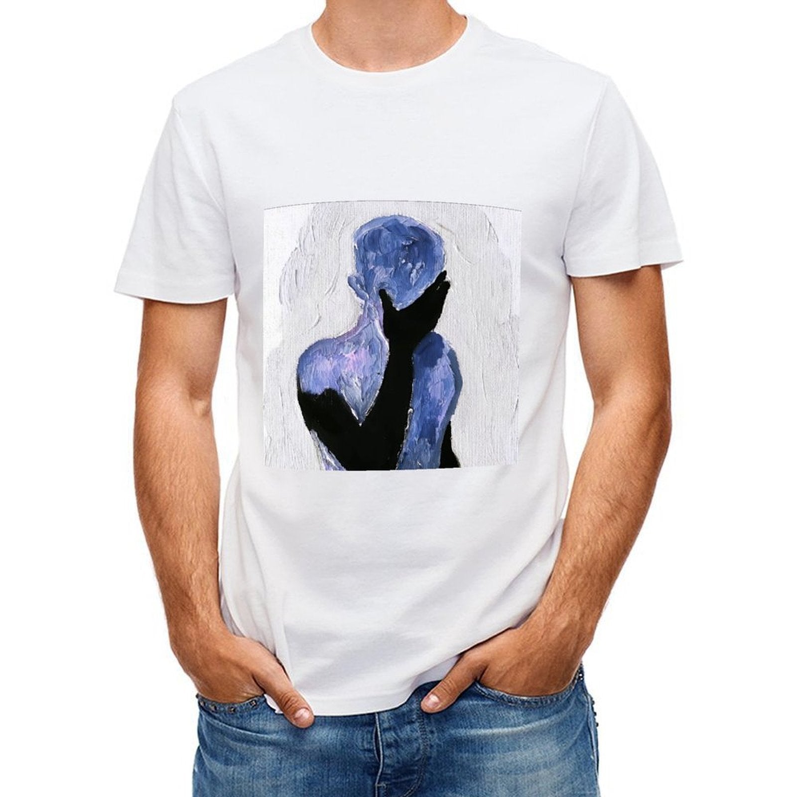 Inkmay Casual Cotton T-shirt Abstract Art With Blue Shadows Unisex T-shirtNeat Crisp Print T-Shirt