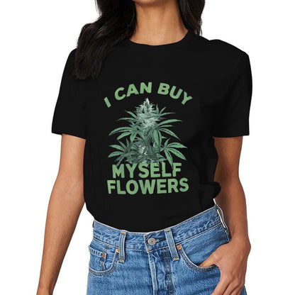 Inkmay Casual  Cotton T-shirt Cannabis Plant With Text Overlay Design Unisex T-shirtRelaxed Fit Fade-Resistant T-Shirt