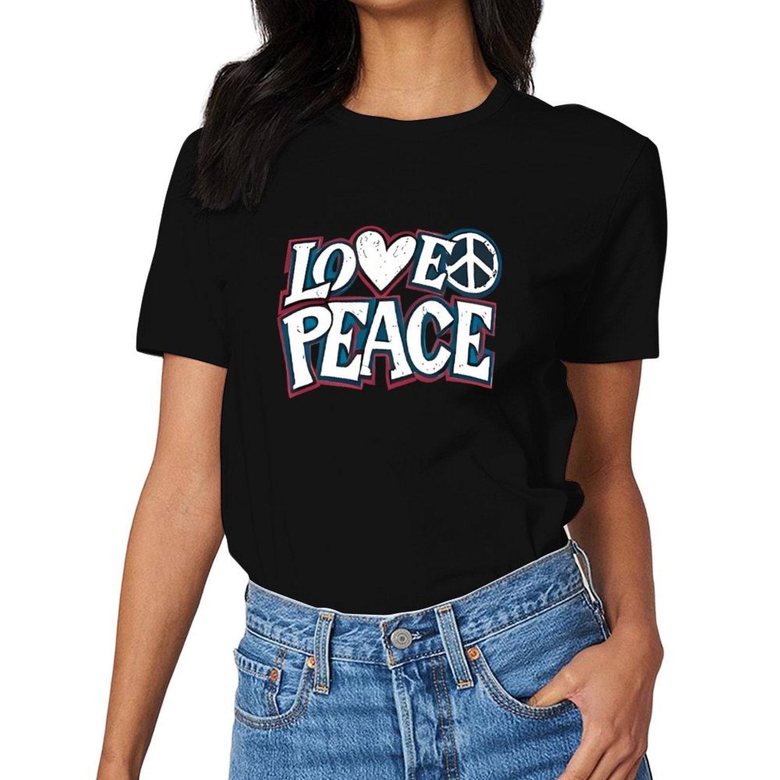 Inkmay Casual  Cotton T-shirt Love Peace Pattern Prints With Symbols Unisex T-shirtSimpleFit StreetStyle T-Shirt