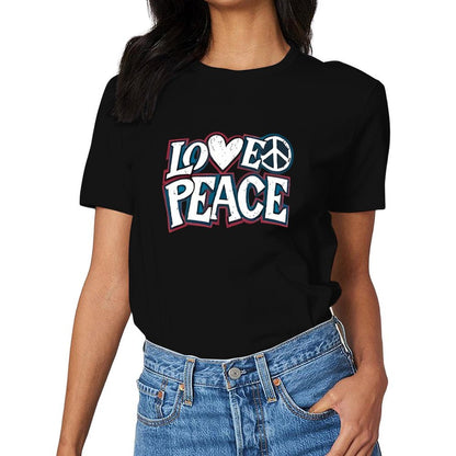 Inkmay Casual  Cotton T-shirt Love Peace Pattern Prints With Symbols Unisex T-shirtSimpleFit StreetStyle T-Shirt