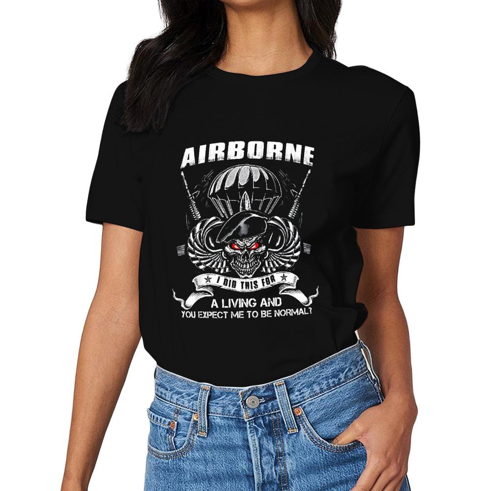 Inkmay Casual Cotton T-shirt Airborne Skull With Red Eyes Design Unisex T-shirtSlim Fit EssentialFit T-Shirt