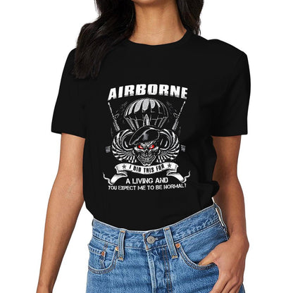 Inkmay Casual Cotton T-shirt Airborne Skull With Red Eyes Design Unisex T-shirtSlim Fit EssentialFit T-Shirt