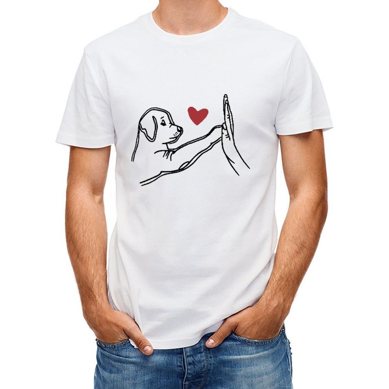 Inkmay Casual Cotton T-shirt Dog Silhouette With Red Heart Unisex T-shirtTrueComfort Softstyle T-Shirt