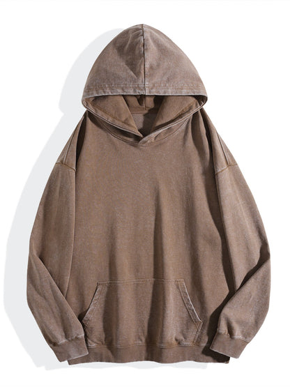 Washed Vintage Hoodie Without Drawstring - Coffee Brown