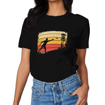 Inkmay Casual  Cotton T-shirt Disc Golf Player Throwing Disc Artwork Unisex T-shirt