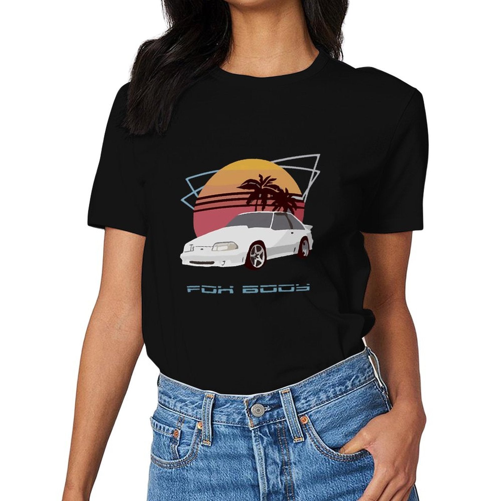Inkmay Casual Cotton T-shirt Car Sunset Palm Trees Beach Scene Unisex T-shirtFresh Indoor T-Shirt