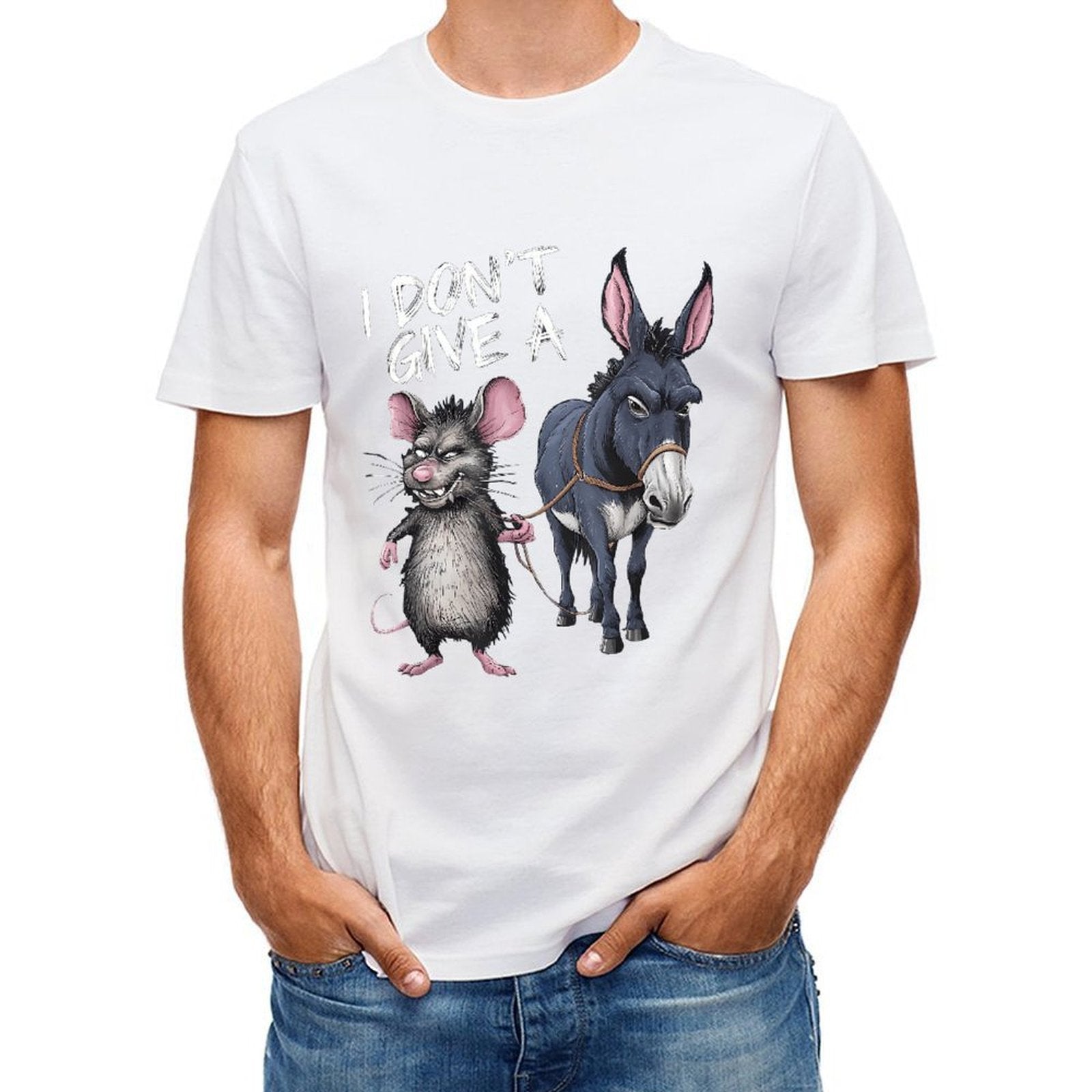 Inkmay Casual Cotton T-shirt Animal Print With Donkey And Mouse Unisex T-shirtHeritage RelaxFit T-Shirt