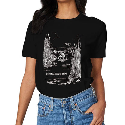 Inkmay Casual Cotton T-shirt Angry Frog Amidst Reeds And Water Unisex T-shirtClassicLine Crew Neck T-Shirt